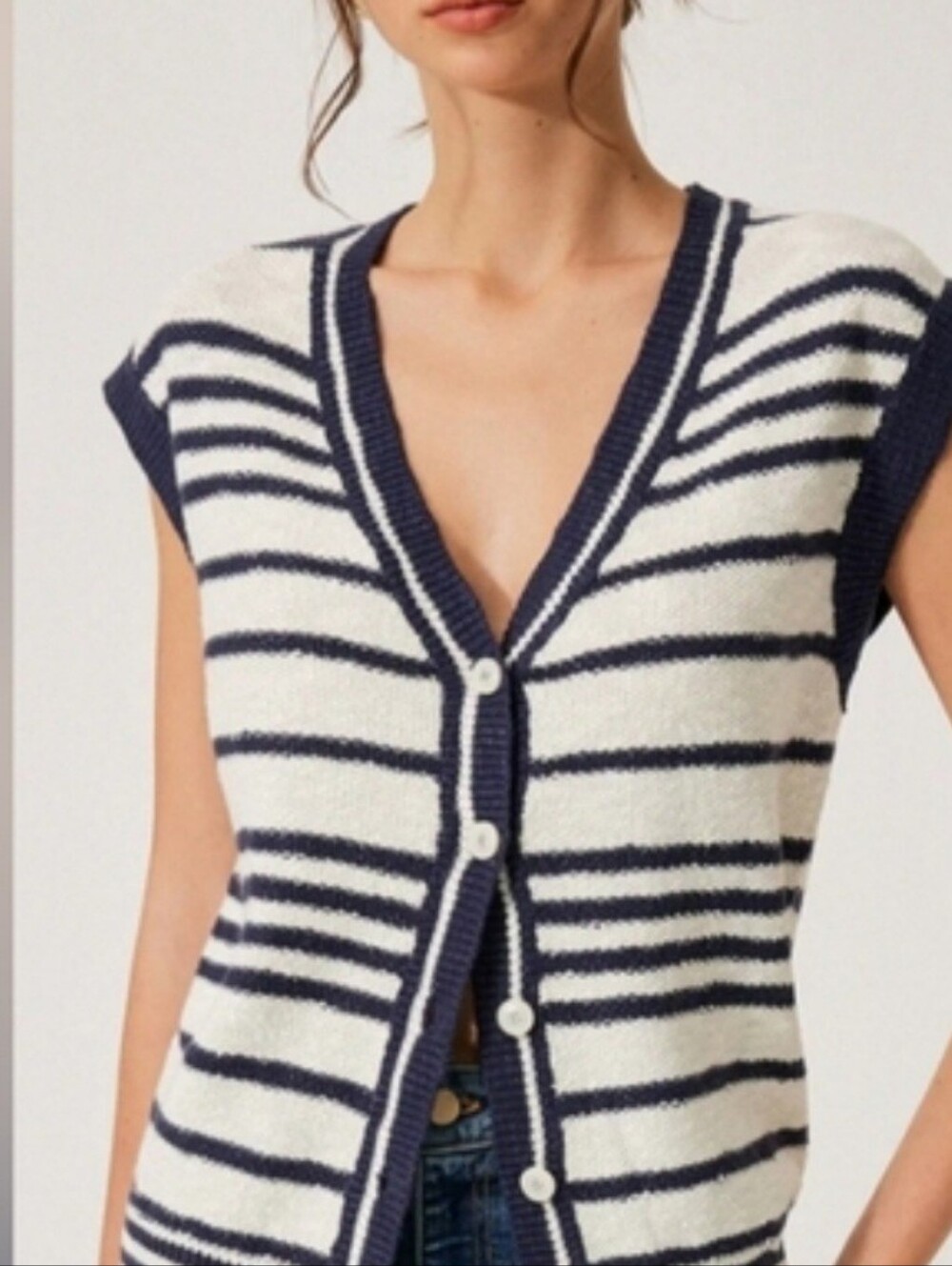 Commense Striped Navy and White Women's Sweater
